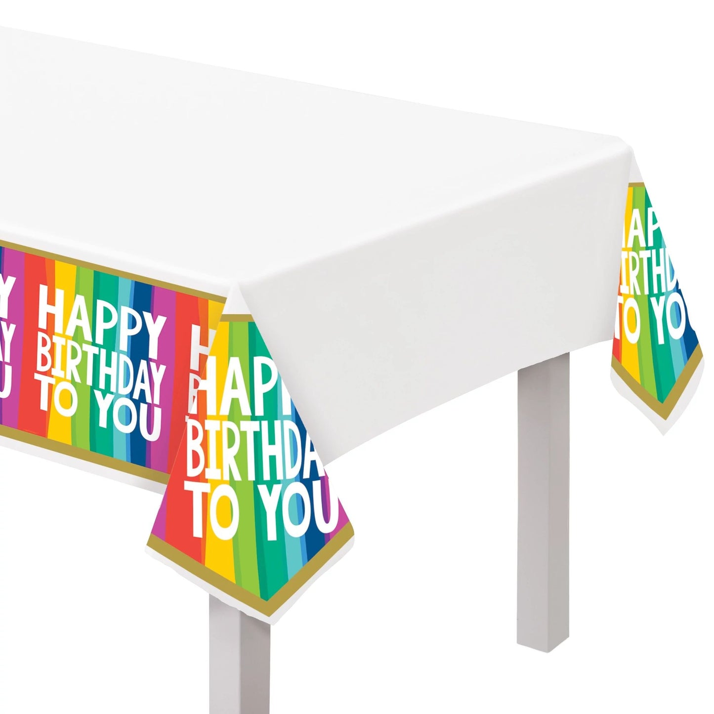 102" Table Cover - Rainbow Happy Birthday To You