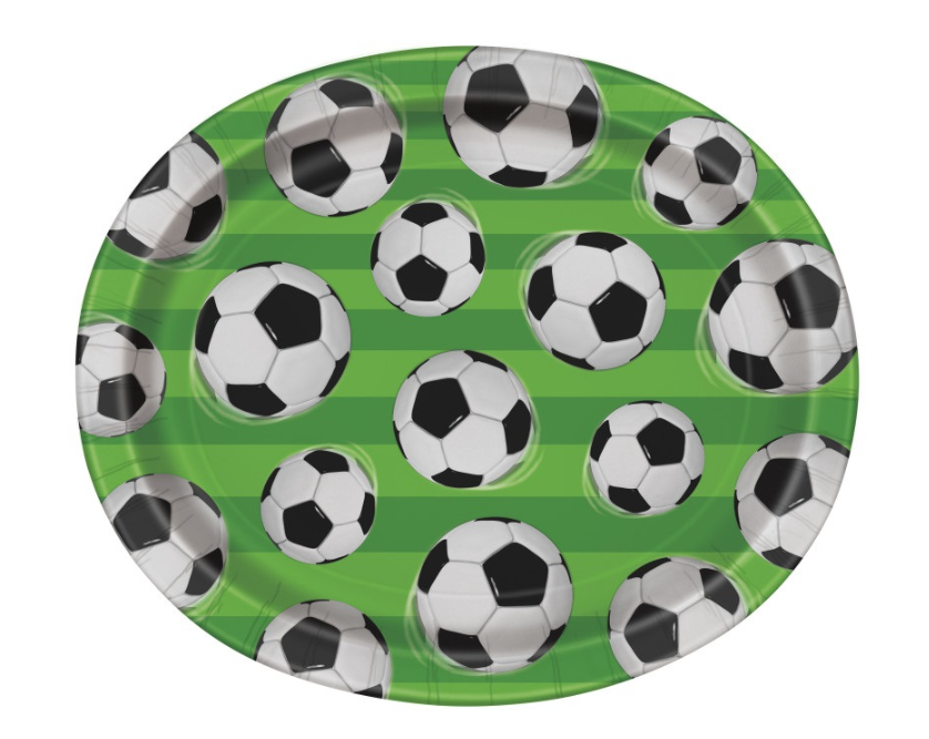 12" 3D Soccer Oval Paper Plates (8ct) - Unique