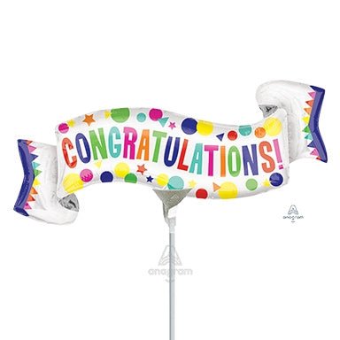 14" CONGRATULATIONS! Banner - MiniShape Foil Balloon - Pack of 10 - Air Fill & Heat Seal ONLY