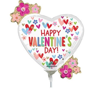 14" HVD Valentine Hearts & Daisies (PK10) - Mini Shape Foil Balloon - Air Fill & Heat Seal