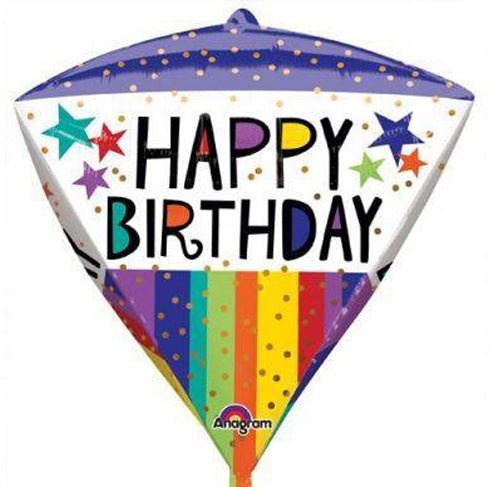 15" Diamondz - Happy Birthday Colorful Stripes and Stars