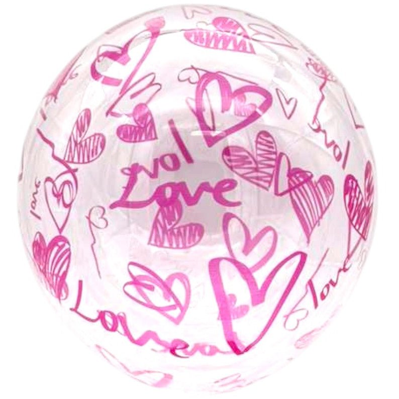 18" Bubble Balloon - Pink Sketch Love Hearts - PPD