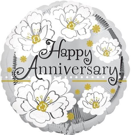 18" Happy Anniversary - Silver Floral
