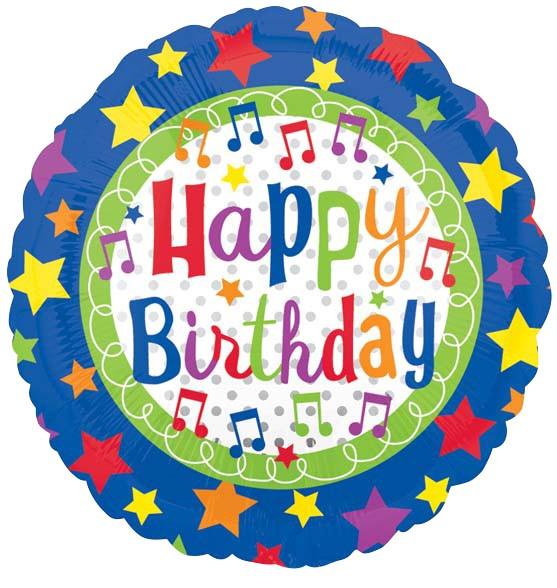18" Happy Birthday Stars and Music Notes
