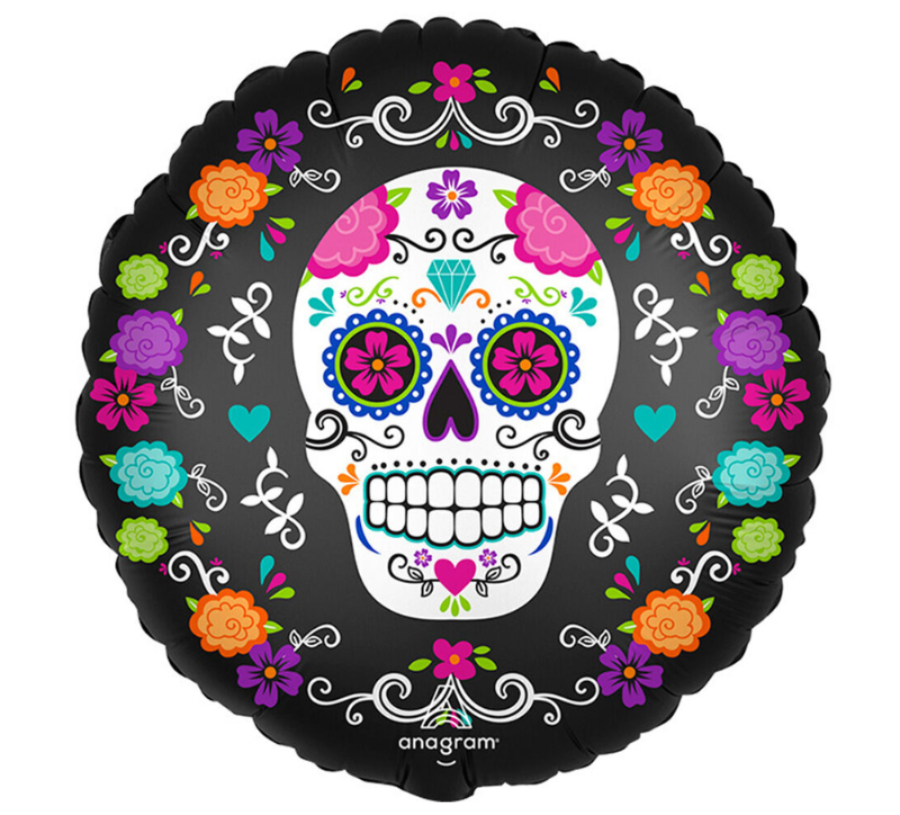 18" Satin Sugar Skull & MariGolds - Anagram