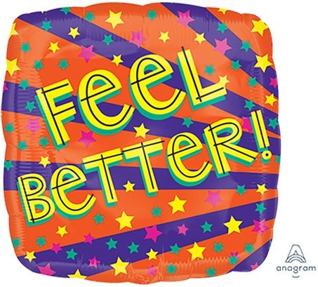 21" FEEL BETTER Burst & Stars - ColorBlast - Square Foil Balloon - Pack of 10