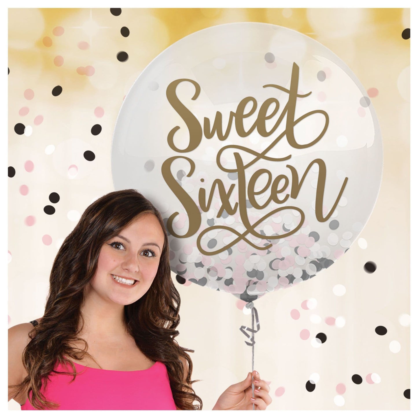 24" Blush Sixteen Latex Balloon w/ Confetti 1ct - Amscan