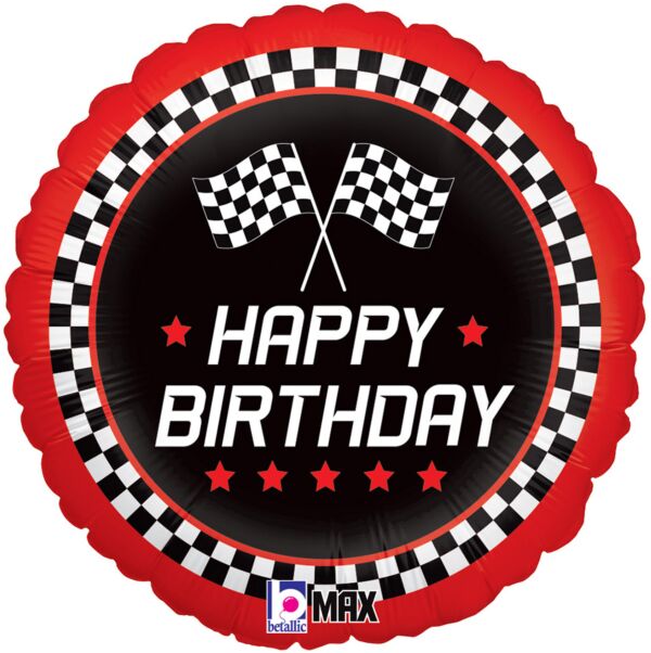 18" Happy Birthday - Checkered Flag - Betallic