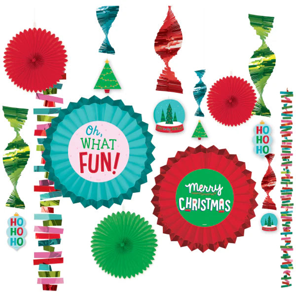 Kit de decoración con abanicos - Feliz Navidad (13 unidades) - Amscan