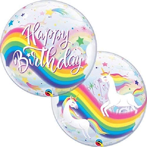 22" Bubble Balloon -Birthday Rainbow Unicorns - Qualatex