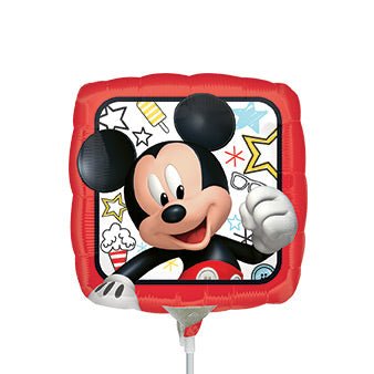 9in MICKEY Roadster - 2 unique sides - Square Foil Balloon **Air Fill, Heat Seal**