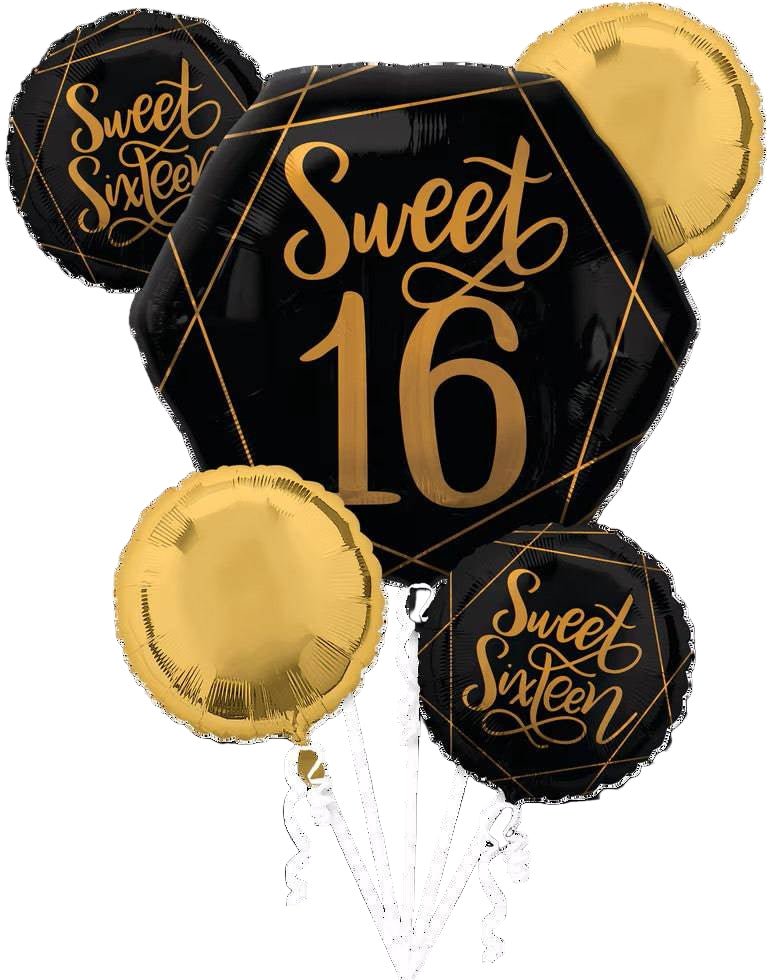 Balloon Bouquet - Sweet 16 Black And Gold - Anagram