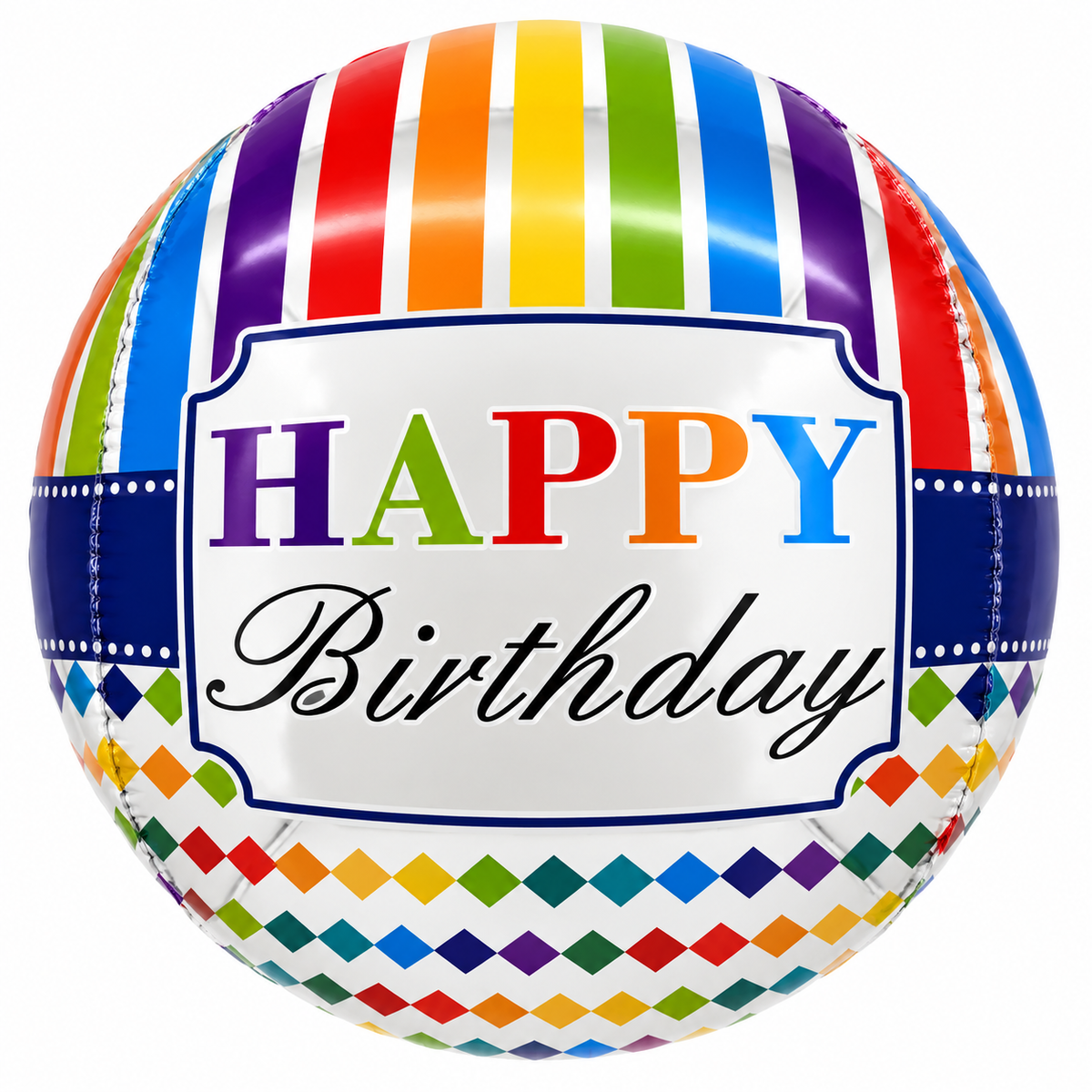 22" 4D Sphere Happy Birthday Balloon – Rainbow Stripes
