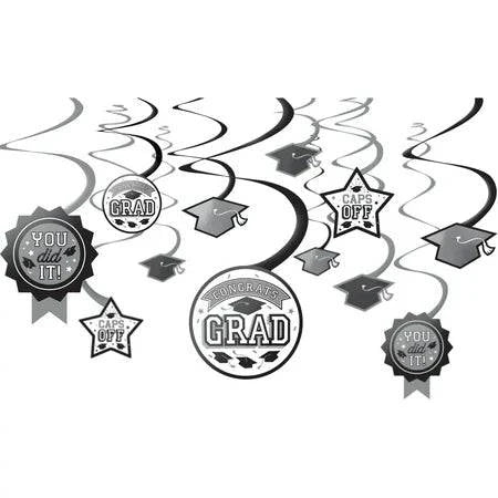 Congrats Grad! Swirl Decorations 12ct - Amscan