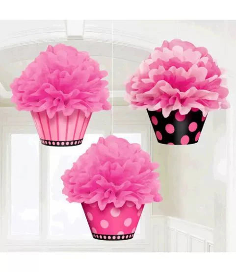 Fluffy Decorations - Pink Cupcakes (3ct)