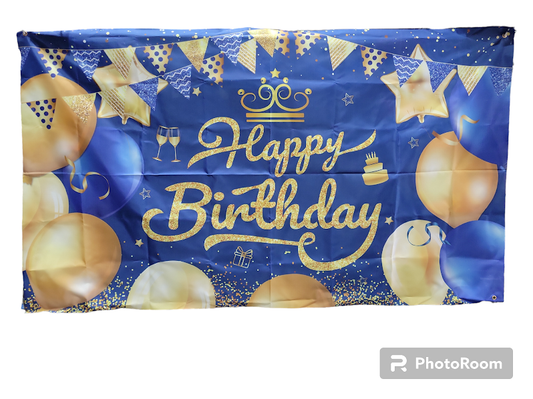 Happy Birthday Blue Gold Banner