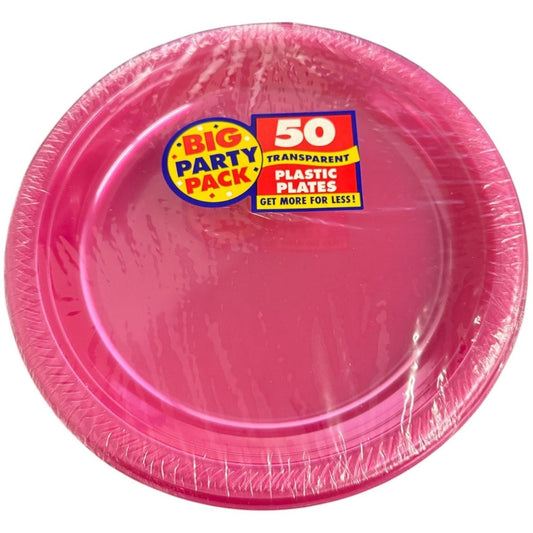 10.25" Pink Round Plastic Plates (50 Count) - Amscan