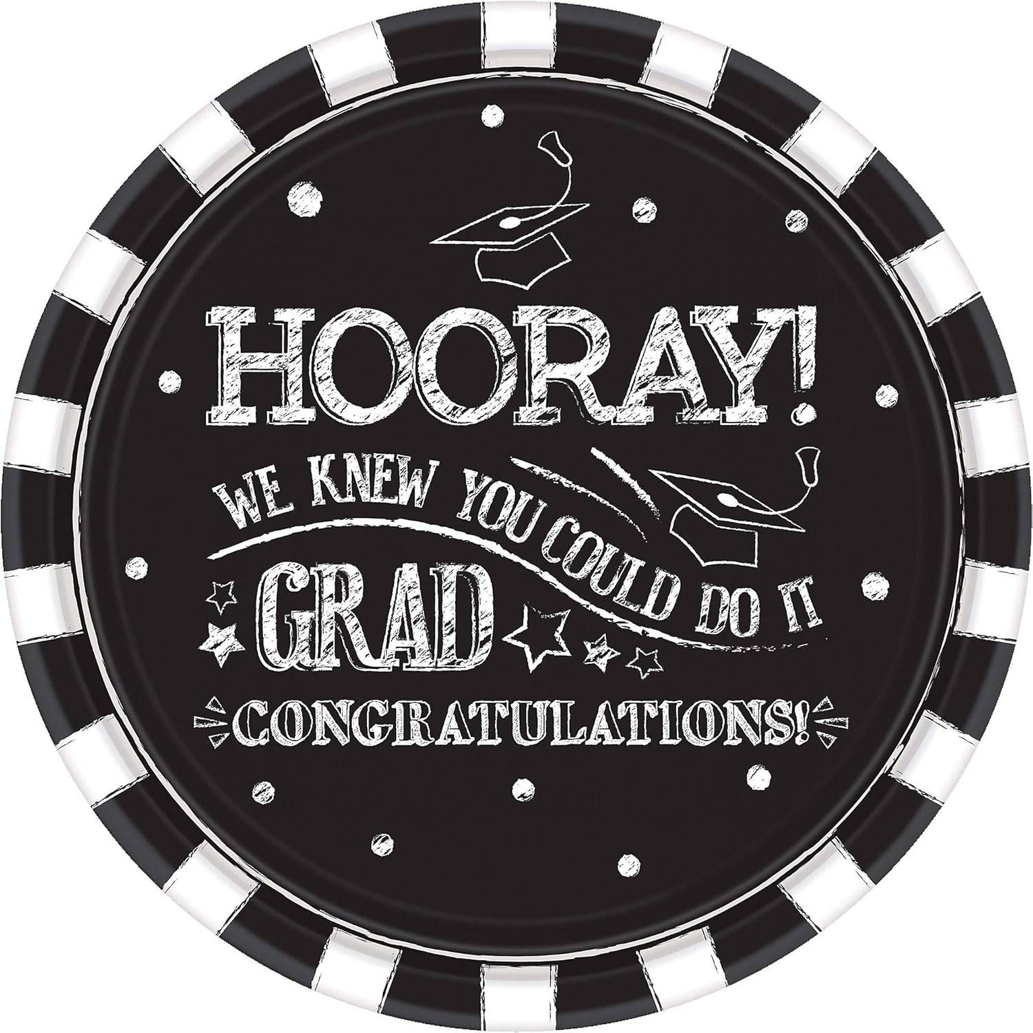 10.5" Hooray Grad Black & White Paper Plates 18ct - Amscan