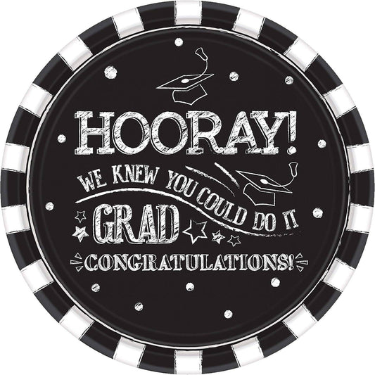 10.5" Hooray Grad Black & White Paper Plates 18ct - Amscan