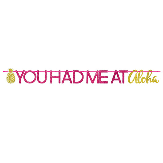 12' You Had Me At Aloha Glitter Ribbon Letter Banner