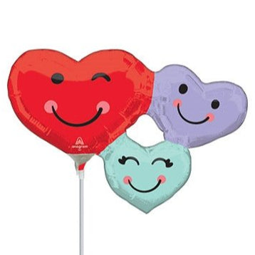 14" Cute HEART Trio (PK10) - Mini HEARTS Shape Foil Balloon - Air Fill & Heat Seal