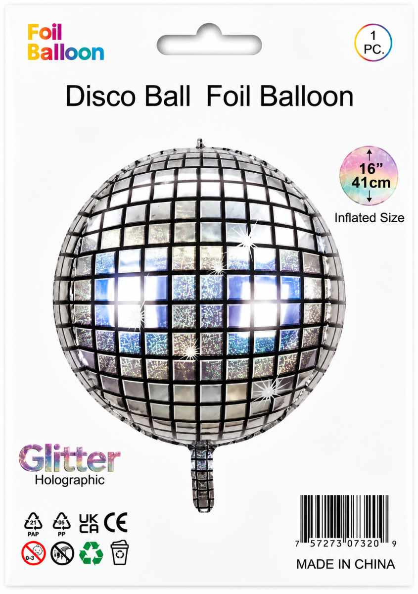 16" Holographic Glitter Disco Ball - Silver