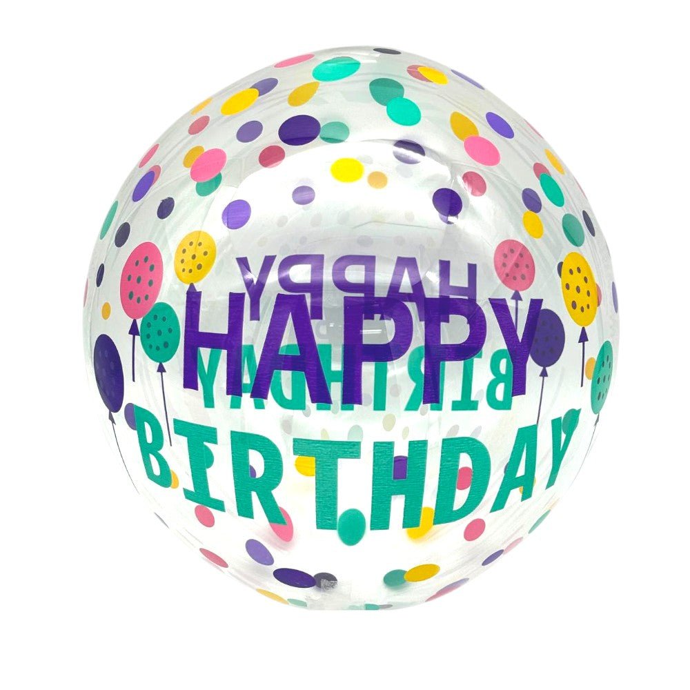 18" Bobo Clear Balloon - Happy Birthday Dots