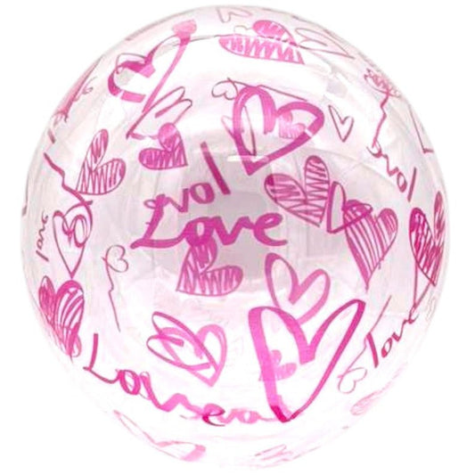 18" Bubble Balloon - Pink Sketch Love Hearts - PPD