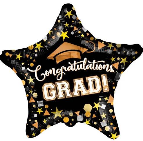 18" Congratulations Grad Black & Gold Star (100ct) - Conver USA