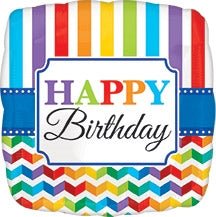 18" Happy Birthday Bright Stripe & Chevron