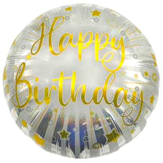 18" Happy Birthday - Silver with Gold Stars - 20ct - Party America