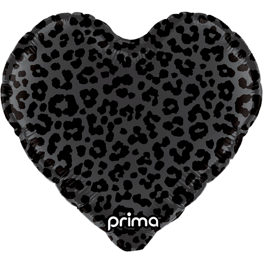 18" Heart Black Shiny & Matte Leopard Print