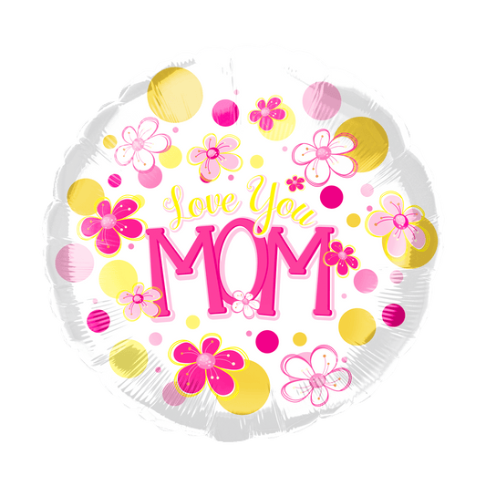 18" Love You Mom Flowers and Dots - 50ct - Party America