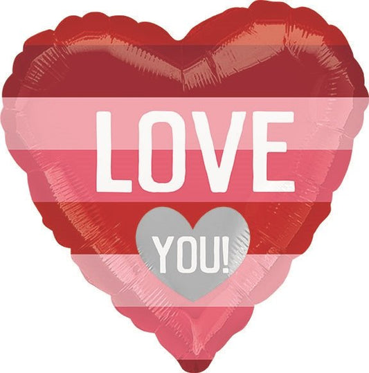 18" Love You Pink & Red Stripes (10ct)