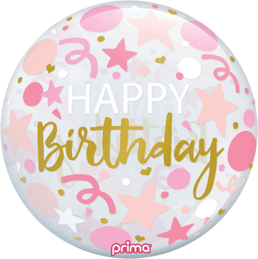 20" Pink Stars Happy Birthday Sphere