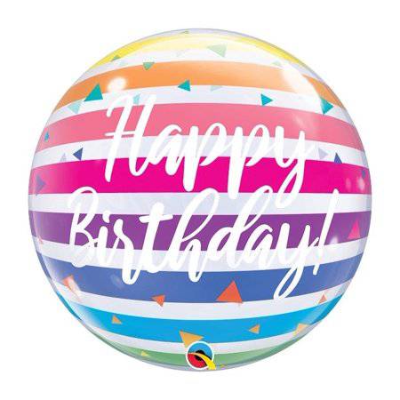 22" Bubble Balloon - Birthday Bright Rainbow Stripes