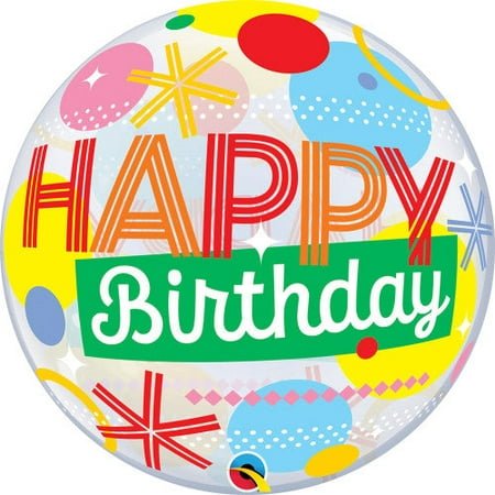 22" Bubble Balloon - Birthday Circles & Dot Stripes