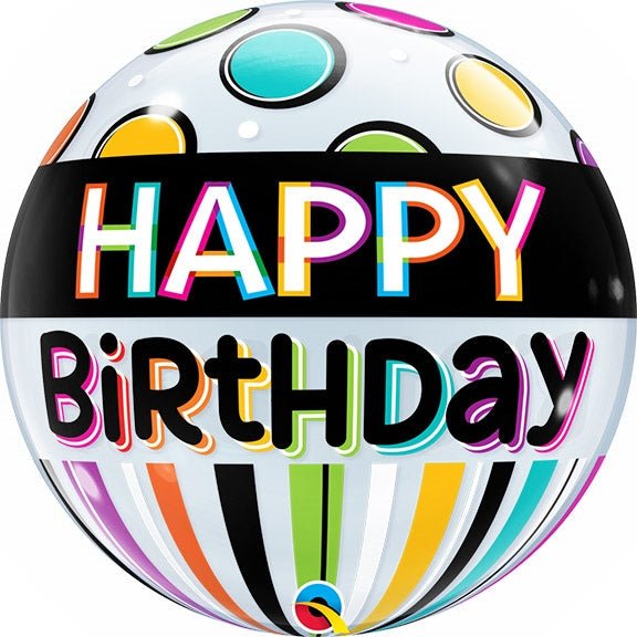 22" Bubble - Birthday Black Bands & Dots