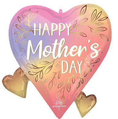 22" Happy Mothers Day Botanical Traces Hearts - IRP - SuperShape Foil Balloon