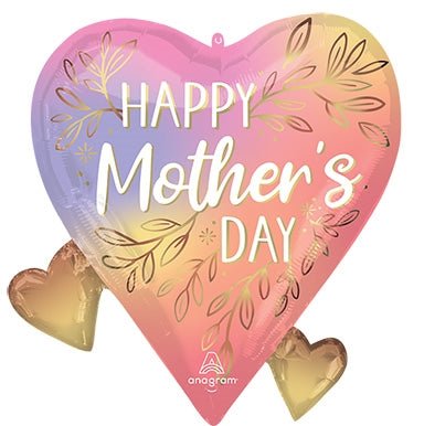 22" Happy Mothers Day Botanical Traces Hearts - IRP - SuperShape Foil Balloon