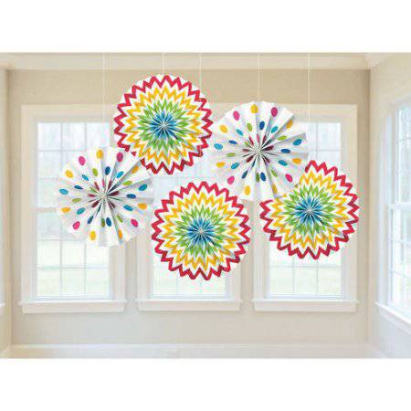 8" Rainbow Paper Fans, 5 Count - Amscan