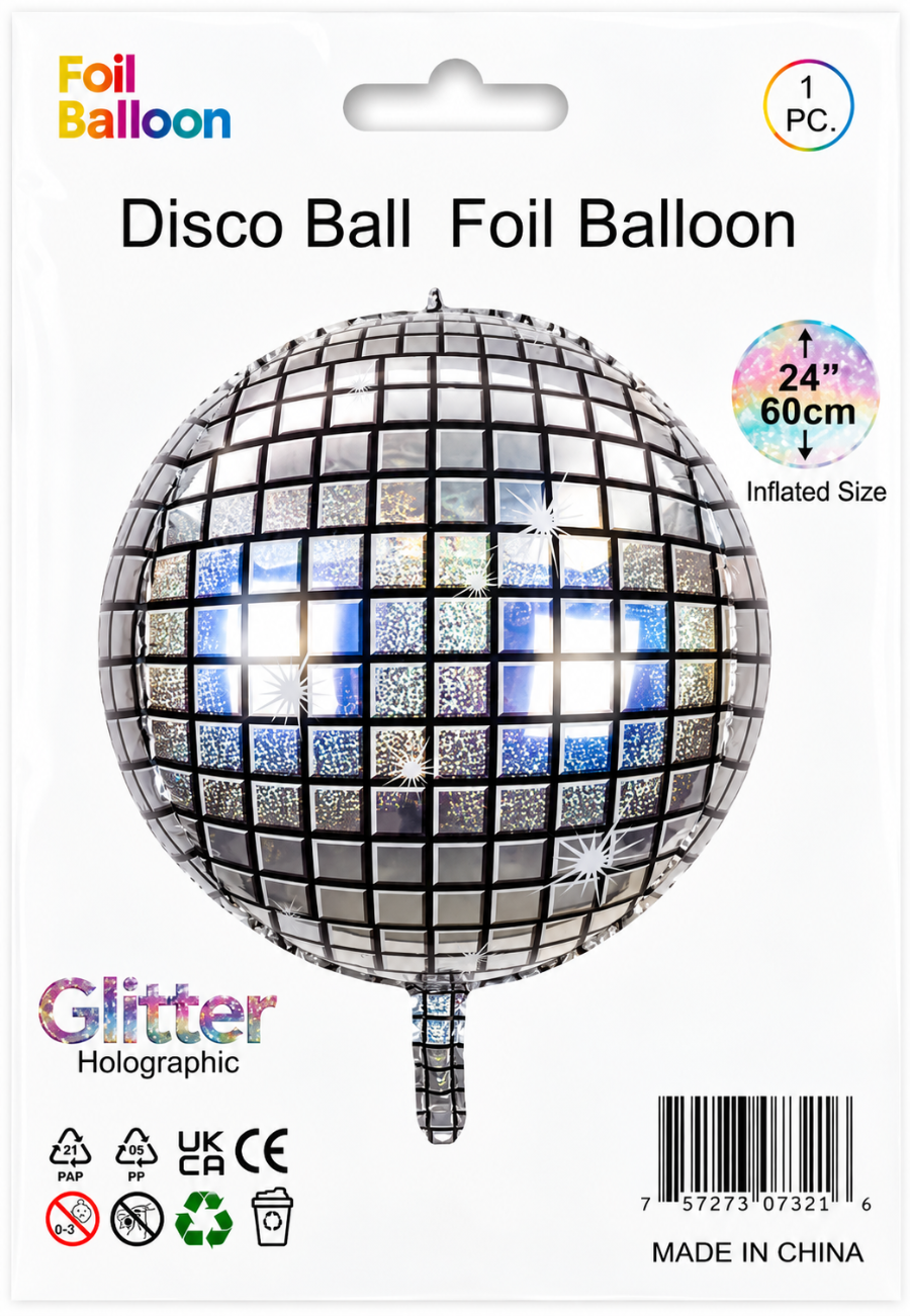 24" Holographic Glitter Disco Ball - Silver