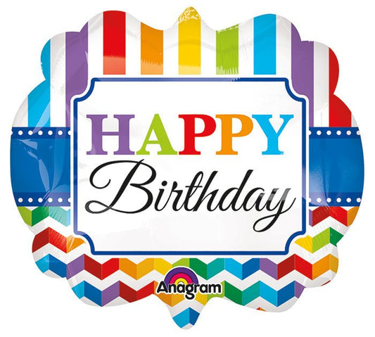 25" Happy Birthday Bright Stripe Chevron