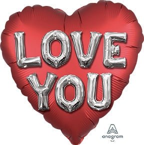 28" Satin LOVE YOU Balloon Letters - Jumbo Heart Shape Foil Balloon - Pack of 5