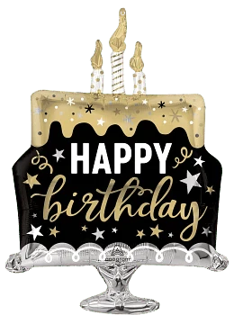 29" Happy Birthday Gold Cake Balloon - Anagram