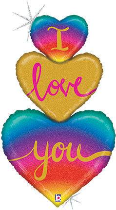 30" Rainbow Heart Love Trio