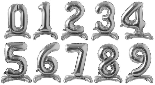 34" Standing Number Balloon - Silver