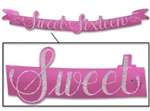 3.5' Banner - Sweet Sixteen Streamer Pink w/ Silver Glitter