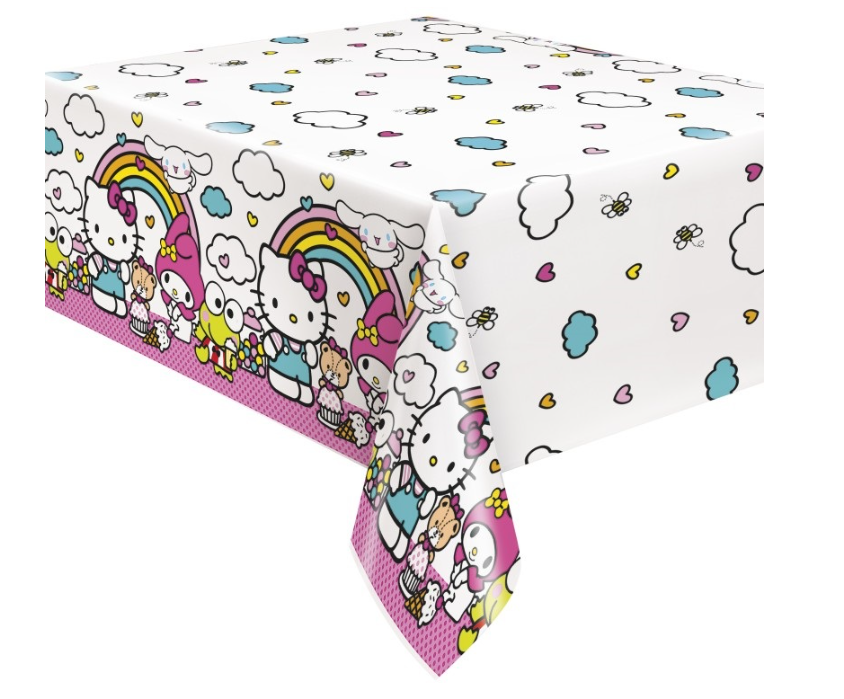 54" x 84" Hello Kitty & Frieds Plastic Table Cover (Short Fold) - Unique