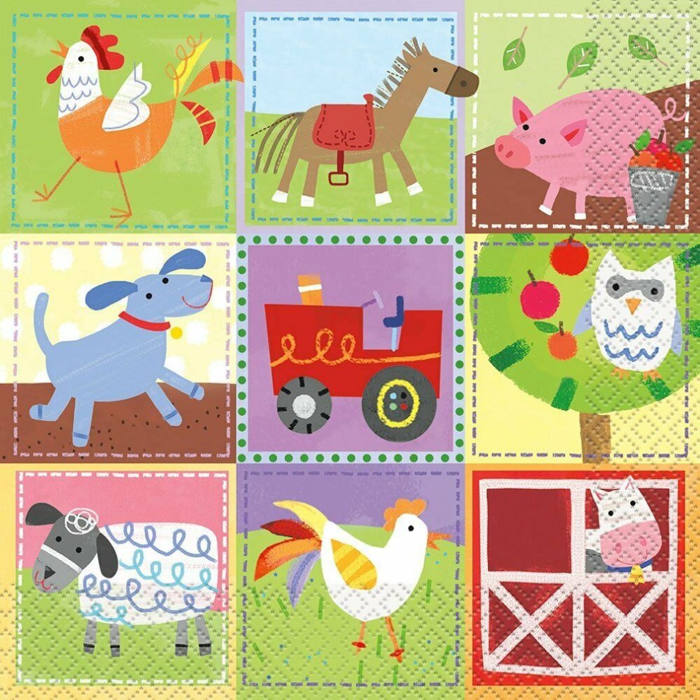 6.5" Luncheon Napkins - Farm Animals (16ct)